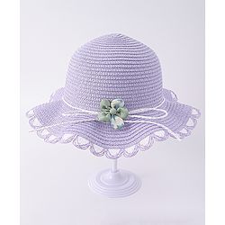 Babyhug Free Size Straw Hat With Floral Applique - Purple
