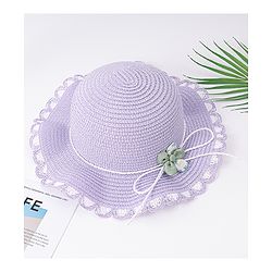 Babyhug Free Size Straw Hat With Floral Applique - Purple