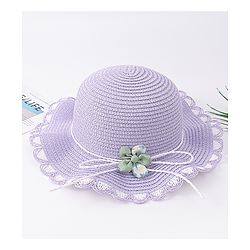 Babyhug Free Size Straw Hat With Floral Applique - Purple