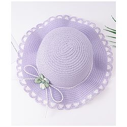 Babyhug Free Size Straw Hat With Floral Applique - Purple