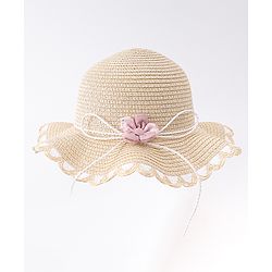 Babyhug Free Size Straw Hat With Floral Applique - Purple