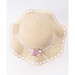 Babyhug Free Size Straw Hat With Floral Applique - Purple