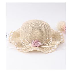 Babyhug Free Size Straw Hat With Floral Applique - Purple