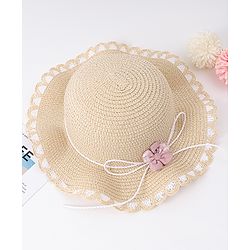Babyhug Free Size Straw Hat With Floral Applique - Purple