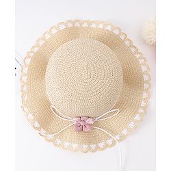 Babyhug Free Size Straw Hat With Floral Applique - Purple