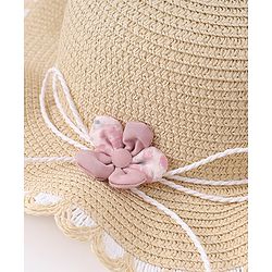 Babyhug Free Size Straw Hat With Floral Applique - Purple