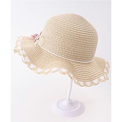 Babyhug Free Size Straw Hat With Floral Applique - Purple