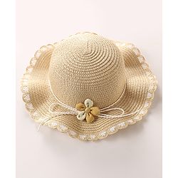 Babyhug Free Size Straw Hat With Floral Applique - Purple