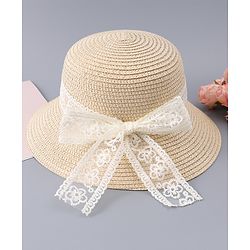 Babyhug Free Size Straw Hat With Bow Applique - Beige