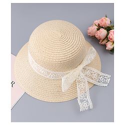 Babyhug Free Size Straw Hat With Bow Applique - Beige