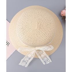 Babyhug Free Size Straw Hat With Bow Applique - Beige