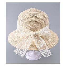 Babyhug Free Size Straw Hat With Bow Applique - Beige