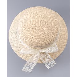 Babyhug Free Size Straw Hat With Bow Applique - Beige