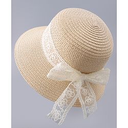 Babyhug Free Size Straw Hat With Bow Applique - Beige