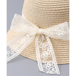 Babyhug Free Size Straw Hat With Bow Applique - Beige