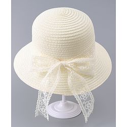 Babyhug Free Size Straw Hat With Bow Applique - Off White