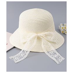 Babyhug Free Size Straw Hat With Bow Applique - Off White