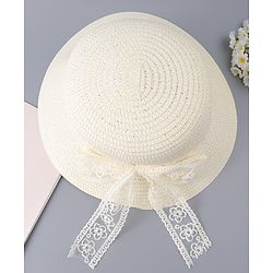 Babyhug Free Size Straw Hat With Bow Applique - Off White