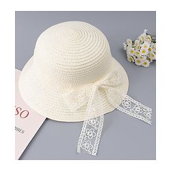Babyhug Free Size Straw Hat With Bow Applique - Off White