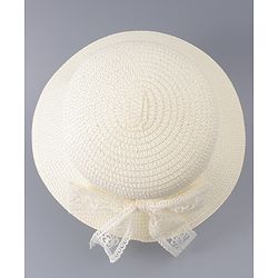 Babyhug Free Size Straw Hat With Bow Applique - Off White