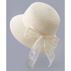Babyhug Free Size Straw Hat With Bow Applique - Off White