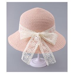 Babyhug Free Size Straw Hat With Bow Applique - Off White