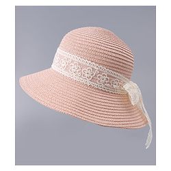 Babyhug Free Size Straw Hat With Bow Applique - Pink