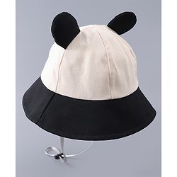 Babyhug Free Size Bucket Hat With Animal Print & Ear Applique - Black