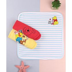 Babyhug Disney Interlock Knit Wash Cloth with Pooh Graphics Pack of 3 L 30 x B 30 cm - Yellow & Red