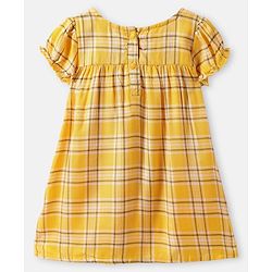 Babyhug Viscose Woven Half Puffed Sleeves Checkered Frock with Bloomer Headband & Bow Applique - Yellow