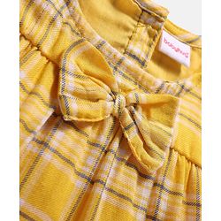 Babyhug Viscose Woven Half Puffed Sleeves Checkered Frock with Bloomer Headband & Bow Applique - Yellow