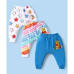 Babyhug Disney Interlock Knit Full Length Diaper Leggings With Winnie The Pooh Graphics Pack Of 3 - Light Blue & Blue