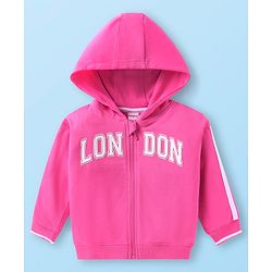 Babyhug Terry Knit Full Sleeves Text Print Hooded  Sweat Jacket & Taped Lounge Pant with Inner T-Shirt - Pink & White