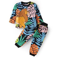 Babyhug Disney Terry Knit Full Sleeves T-Shirt & Lounge Pant Set With Lion King Graphics - Black
