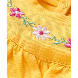 Babyhug Cotton Knit Full Sleeves Top with Floral Embroidery & Frill Detailing - Yellow
