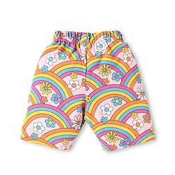 Babyhug  Single Jersey Knit Frill Sleeves Capri Night Suit With Floral & Rainbow Print - Pink
