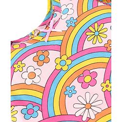 Babyhug  Single Jersey Knit Frill Sleeves Capri Night Suit With Floral & Rainbow Print - Pink