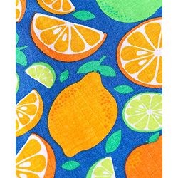 Babyhug Cotton Knit Single Jersey Frill Sleeves Capri Night Suit With Citric Fruits Print - Navy Blue & Green