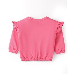 Babyhug Terry Knit Full Sleeves Top & Solid Denim Jeans Set With Floral Print & Frill Detailing - Pink & Blue