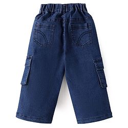Babyhug Terry Knit Full Sleeves Top & Solid Denim Jeans Set With Floral Print & Frill Detailing - Pink & Blue