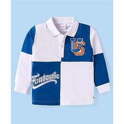 Babyhug Cotton Knit Full Sleeves Polo T-Shirt with Text Print & Embroidery Detailing - White
