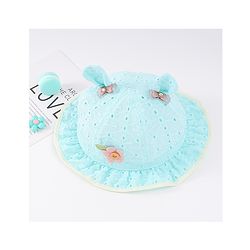 Babyhug Cotton Bucket Hat with Floral & Ear Applique - Light Blue