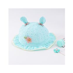 Babyhug Cotton Bucket Hat with Floral & Ear Applique - Light Blue