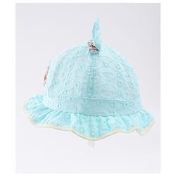 Babyhug Cotton Bucket Hat with Floral & Ear Applique - Light Blue