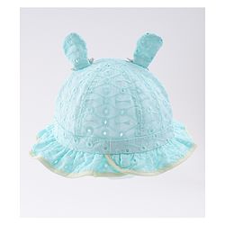 Babyhug Cotton Bucket Hat with Floral & Ear Applique - Light Blue