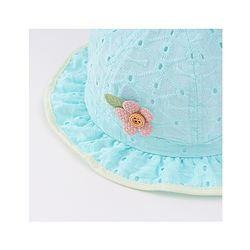 Babyhug Cotton Bucket Hat with Floral & Ear Applique - Light Blue