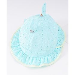Babyhug Cotton Bucket Hat with Floral & Ear Applique - Light Blue