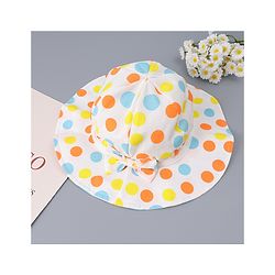 Babyhug Cotton Bucket Hat with Polka Dots Print & Bow Applique  - Light Blue