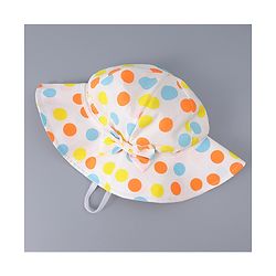 Babyhug Cotton Bucket Hat with Polka Dots Print & Bow Applique  - Light Blue