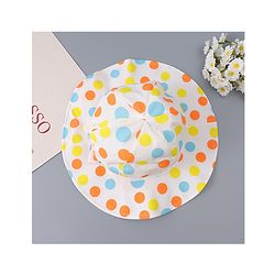Babyhug Cotton Bucket Hat with Polka Dots Print & Bow Applique  - Light Blue